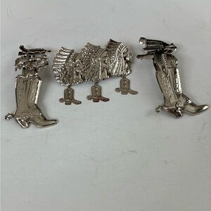 Silver Colored Western Boot and Headdress Barrettes- Set of 3 Women Accessories
